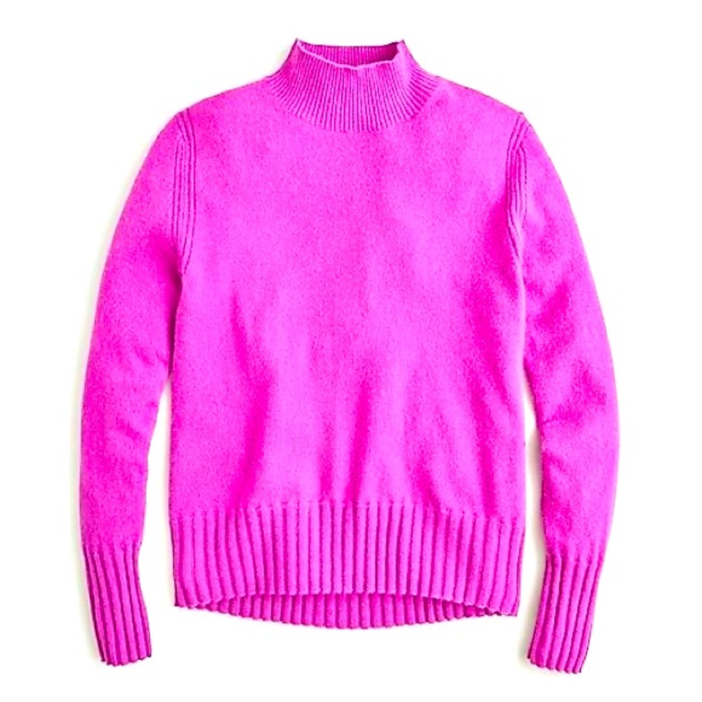 J.CREW HOT PINK CASHMERE MOCK NECK SWEATER L